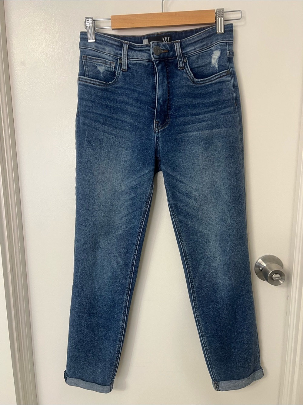 Kut from the Kloth Dark Blue Straight Leg High Waisted Tapered Ankle Jeans Work